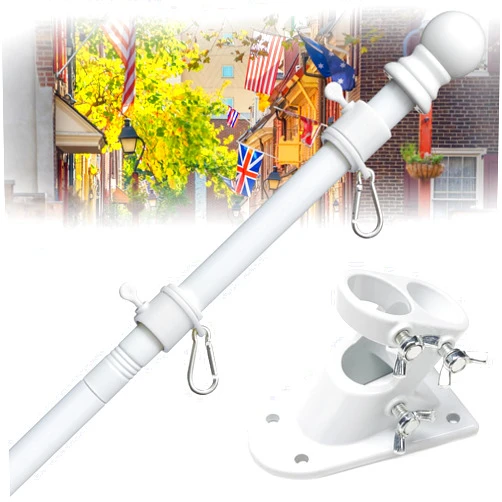 Cogardenshower House Flag Pole Kit - 5-7 Ft Adjustable Tangle Free Flag Poles for 3x5 4x6 Flags Outdoor with Bracket - Heavy Duty Stainless Steel Flagpoles Residential Commercial for Outside Porch Boat Truck