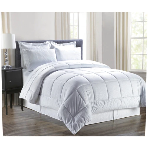 Sweet Home Collection 8 Piece Bed In A Bag with Dobby Stripe Vine Comforter, Sheet Set, Bed Skirt and Sham Set, White, King