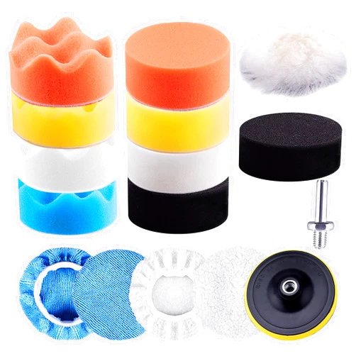 SIQUK 16 Pieces 3 Inch Buffing Pads Foam Polishing Pad Kit Polisher Pads Bonnets Wax Buffer Polish Pads Car Buffer Attachment for Drill