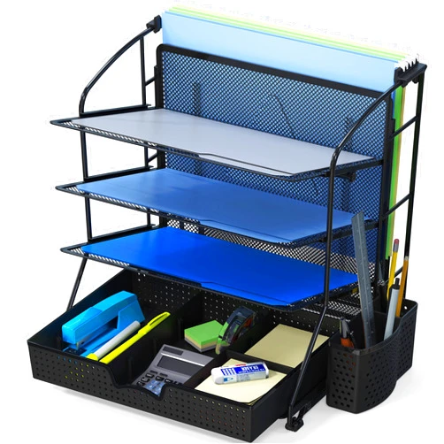 Simple Houseware Desktop Document Tray Organizer with Sliding Drawer/Caddy/Hanging File Section, Black