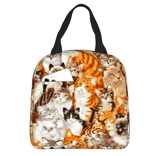 BLUBLU Cute Cat Portable Lunch Bag Insulated Cooler Tote Box for Travel/Picnic/Work
