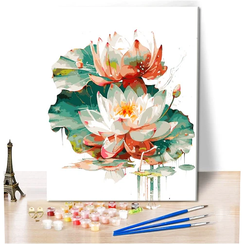 Generic Paint by Numbers for Adults Flowers Paint by Number Adult Watercolor Lotus Paint by Number Set Kits Oil Painting for Adults Kids Paint by Number Kits DIY Acrylic Painting Kits Arts Craft 16x20 in