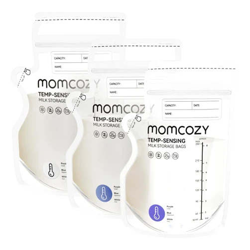 Momcozy Breastmilk Storage Bag, 8Oz, Temp-Sensing Color Change, 120 Count Milk Storage Bags Breastmilk with Pour Spout, Milk Bag with Self Standing for Breastfeeding, No Leak Presterilized for Freezer