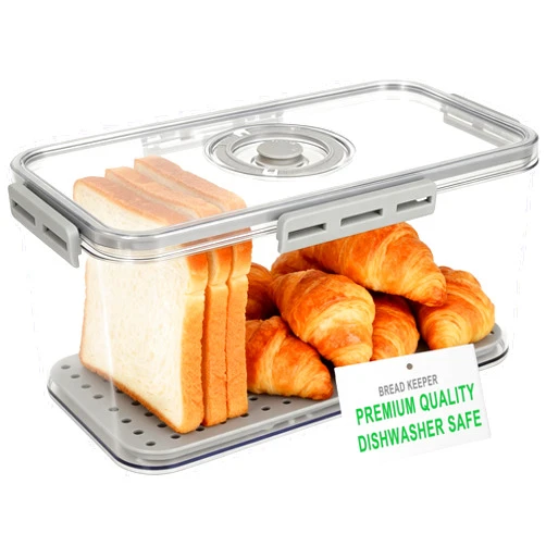 Tiawudi Plastic Bread Box for Kitchen Countertop, Airtight Bread Storage Container for Homemade Bread, Toast, Loaf, Bagel, Donut and Cookies, Time Recording Bread Keeper, Dishwasher Safe