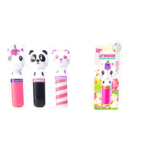 Lip Smacker Lippy Pals Set of 3 Flavored Moisturizing Lip Balms with Unicorn Magic, Cuddly Cream Puff Panda and Sweet Kiwi Kitty