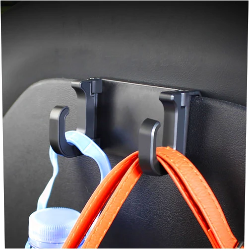 SAMORINO Seat Back Hooks Compatible with Tesla Model 3 Model Y 2017-2023, Foldable Headrest Car Seat Back Hanger Car Storage Hook Car Seat Back Hooks Seat Back Organizer Hooks for Tesla (2 Pack)