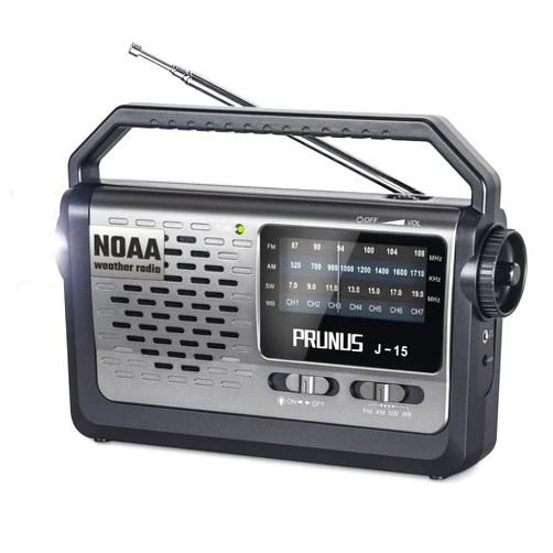 PRUNUS NOAA Weather AM FM Portable Radio with Best Reception, Flashlight, Earphone Jack, Battery Operated Radio by 3X D Cell Batteries or AC Power for Home/Outdoor/Gift,Plug in Wall by J15WB