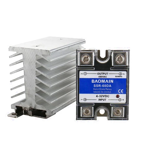 Baomain SSR-60DA 60A Solid State Relay Module 4-32VDC / 24-480VAC + Heat Sink