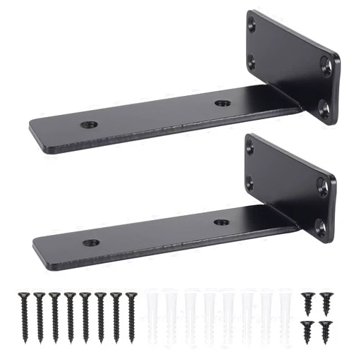 VICVIK 6 Inch Floating Shelf Bracket, Hidden Heavy Duty Hardware Shelf Bracket for Supporting Wooden Shelves with Black Powder Coating, 4 Pack