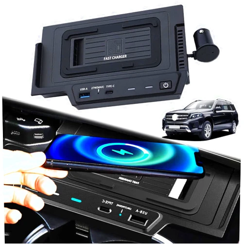 KZICWN Wireless Car Charger for Mercedes-Benz GLE/GLS (2020-2023) All Models Fast Phone Charging Pad 15W Wireless + 27W Wired for i-Phone Sam-sung Auto Center Console Accessory, Black