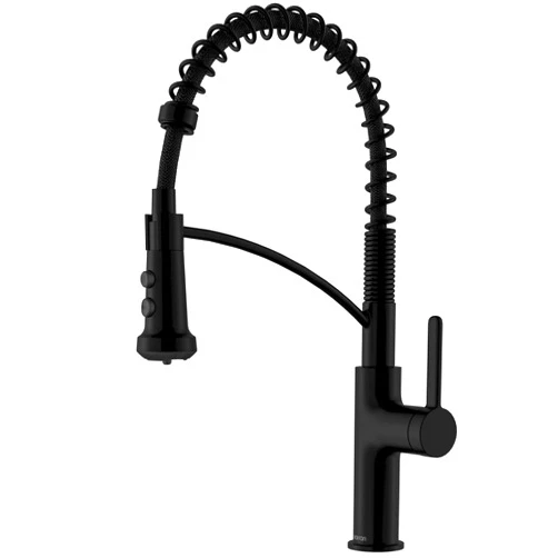 Karran Scottsdale Spot-Free Commercial Style Pull-Down Kitchen Faucet with Dual Interchangeable Spray Heads 5-Function Revolve MAX & 3-Function Revolve, High-Arc Design (Matte Black)