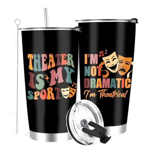 Farecnt Theater Gifts, Theater Stainless Steel Tumbler with Lid Straw 20oz,Broadway Lovers Gifts