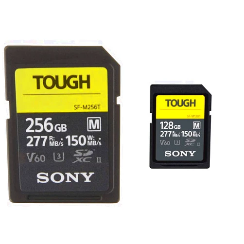 Sony TOUGH-M series SDXC UHS-II Card 256GB, V60, CL10, U3, Max R277MB/S, W150MB/S (SF-M256T/T1) & TOUGH-M series SDXC UHS-II Card 128GB, V60, CL10, U3, Max R277MB/S, W150MB/S (SF-M128T/T1)
