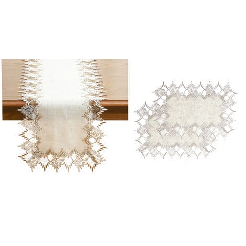 Raedan Natural Neutral Earth Tones Beige Lace Linen Table Runner 72 inches and Placemats 14”x20” Set of 2,Table Topper Dresser Scarf Place Mats