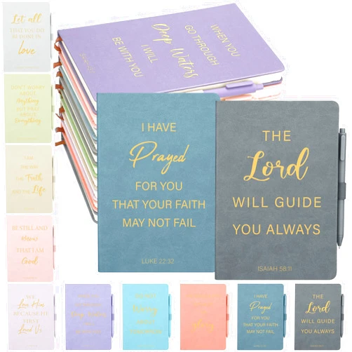 Thenshop 20 Pcs Christian Gifts for Women Bulk 10 Pastel Leather Christian Journals Bible Leather Notebooks with 10 Pastel Pens Inspirational A5 Prayer Journals for Women Mother's Day Church Gifts