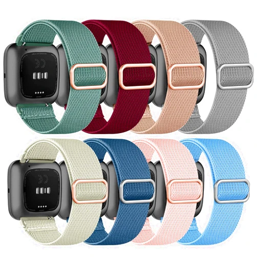 Zspoly 8 Pack Elastic Bands Compatible with Fitbit Versa 2/Versa/Versa Lite/Versa SE for Women Men, Adjustable Stretchy Nylon Braided Strap Solo Loop Sport Replacement Wristband for Versa Smart Watch