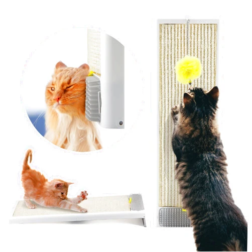 SVD.PET Natural Sisal Cat Scratching Post, Replaceable Pad, Self-Groom Brush, Wall Mounted/Floor, Toys Included