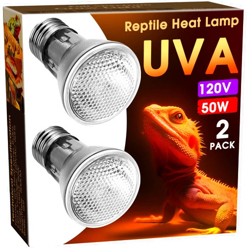 Briignite Reptile Heat Bulb 2 Pack, 50W UVA Reptile Light Bulbs, Dimmable Heat Lamp Bulbs Basking Spot Light Bulb for Reptiles, Amphibian, Bearded Dragon, Lizard, Chicken