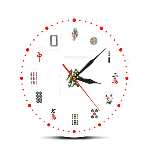ZTTXMINGX Silent Wall Clock Mahjong Art Decorative Wall Clock Chinese Mahjong Tiles Modern Printed Acrylic Wall Watch Tournaments Party Game Room Decoration 12 Inch