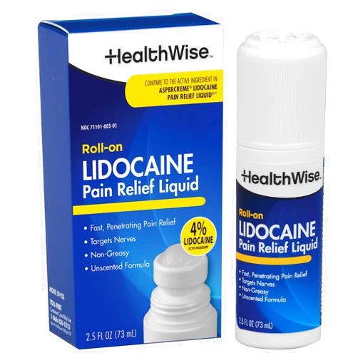 HealthWise 4% Lidocaine Roll-On | OTC Strength | Pain Relief Liquid | 2.5 oz. 73 mL | Non-Greasy, Unscented Formula | Topical Anesthetic