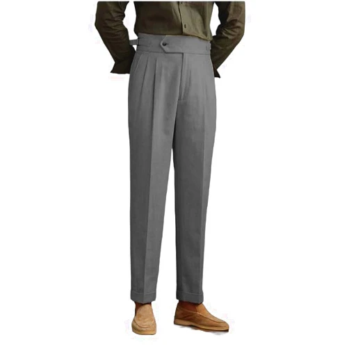 Teukuire Men's Flat Front Linen Blend Dress Pant, Regular Fit, High-Waisted Straight
