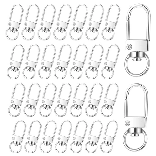 AHQiZFX 30PCS Metal Lobster Claw Clasps, Lanyard Swivel Snap Hooks with Key Rings, Heavy Duty Metal Keychain Clip, DIY Accessories for Bag Key Chains Connector Jewelry Making (Silver)