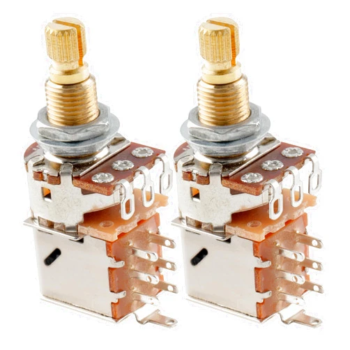 Musiclily Pro Brass Full Metric Sized Push/Pull Guitar Pots A500K Audio Taper Potentiometers for Electric Guitar (Set of 2)