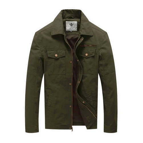 WenVen Men's Casual Canvas Cotton Military Lapel Jacket
