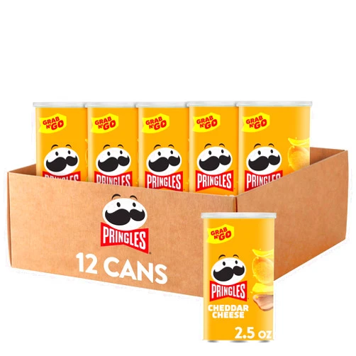 Pringles Potato Crisps Chips, Lunch Snacks, Office and Kids Snacks, Grab N' Go, Cheddar Cheese (12 Cans)