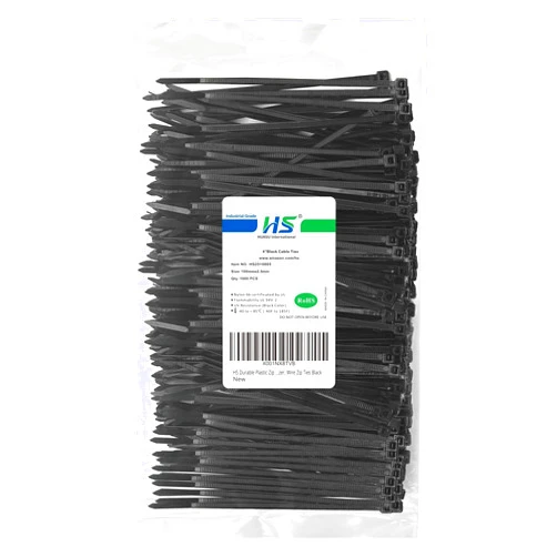 HS Durable Plastic Zip Ties 4 Inch (Bulk-1000 Pack) Small Tie Wraps Thin 18 Lbs Self-Locking Nylon Cable Ties for Electronics Organizer, Wire Zip Ties UV Rated Black