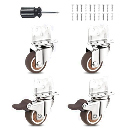Molen Heavy Duty Casters Set of 4 with Brake,L-Shape Side Mount TPR Plate Caster Wheels Replacement for Baby Bed, Carts Trolley, Kitchen Cabinet, Furniture, Table, Loading Capacity 120 Lbs (1” L-Shape)