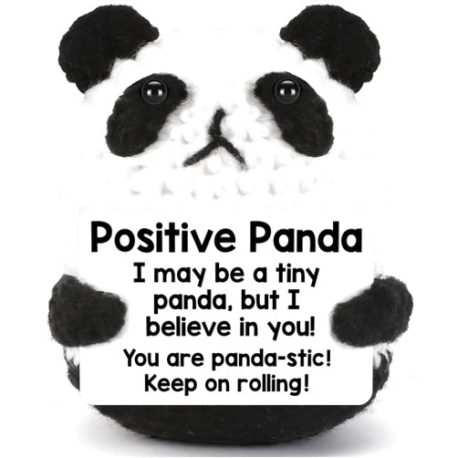 BdayPtion Mini Positive Crochet Animals Panda Gifts Easter Basket Stuffers Easter Gifts for Kids Easter Decorations Emotional Motivational Support Handmade Panda for Best Friend Sister Daughter Birthday Present