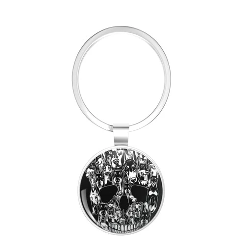 1080 Graphics funny dog lover doberman skull halloween costume Stainless Steel Keychain with Ring