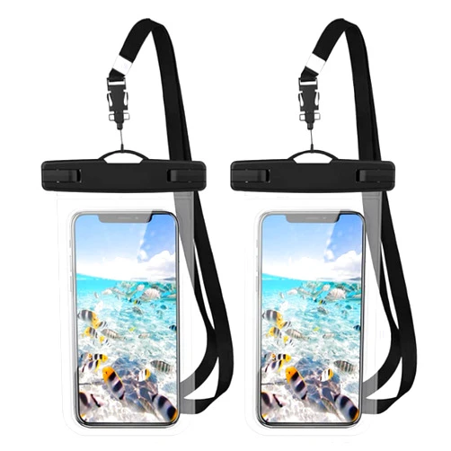 QUOKJHGP 2PCS Black Waterproof Phone Pouch Set - Cell Phone Cases & Covers Dry Bags Basic Cases Bundle with Lanyard - Cruising Essentials Lis Compatible, Beige