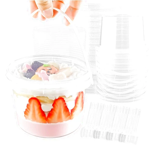Qsqwsuye 16oz 20 Set Disposable Jello Shot Cups with Lids & Spoons,Portable Handles Clear Plastic Cups for Outdoor Parties Packing Fruit/Dessert/Parfait/Ice Cream/Pudding/Cake/Snack/Smoothie/Milkshake/Cookie
