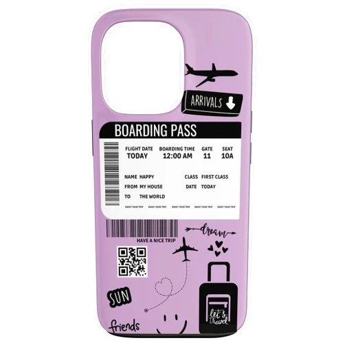 Annalisse Designs Co. iPhone 13 Pro Cute Airplane Boarding Travel Pass Happy Doodle Light Purple Case