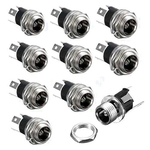 HiLetgo 10pcs DC Power Supply Jack Socket Female Panel Mount Connector 3-Pin 5.5 x 2.1mm