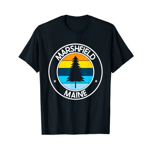 Maine City Pride Pine Tree Retro Sunset Marshfield Maine ME USA City Pride Pine Tree Retro Sunset T-Shirt