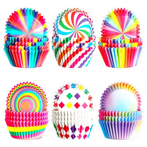 CHENGU 600 Pieces Rainbow Cupcake Liners Rainbow Cupcake Wrappers Baking Cups Cupcake Liners, Colorful Cake Paper Cup Rainbow Baking Cups for Cake Candy Make Baking Supplies (Vivid Style)