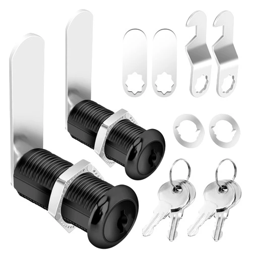 Pertinel Cabinet Cam Lock Keyed Alike Black 1-1/2 Inch Cam Locks with Keys Secure Files Drawers RV Storage Locks Replacement Set, Black Finish (Black 1-1/2 Inch 2Pcs)