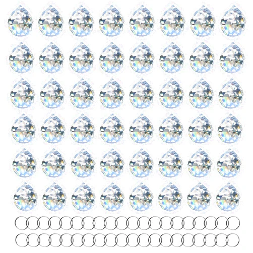 MerryNine 48 Pcs 30mm Clear Crystal Ball Prism Sun Shine Catcher Rainbow Pendants Maker, Hanging Crystals Prisms for Windows, for Feng Shui, for Gift (30mm/1.18