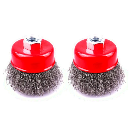 LSTOPGO 2 Pack 3 Inch Coarse Crimped Wire Cup Brush for 4 1/2 Angle Grinder,5/8 Inch-11 Threaded Arbor,0.014 Inch Carbon Steel Wire,Wire Brush for Rust,Corrosion,Paint Removal (2 Pack 3 Inch)