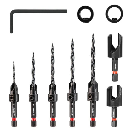 EZARC Wood Countersink Drill Bit Set, 4, 6, 8, 10, 12 Tapered Drill Bits, with 1/4