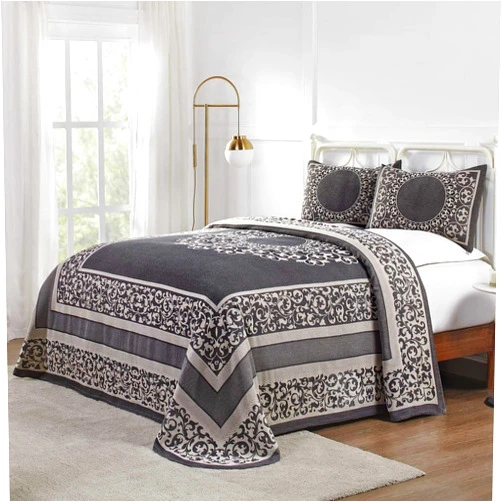 SUPERIOR Cotton Blend Bedspread Set, Includes Oversized Bedspread and 2 Matching Pillow Shams, Light Weight Blanket, Bedding Decor, Jacquard Vintage Floral Mandala, Lyron Collection - Queen, Charcoal