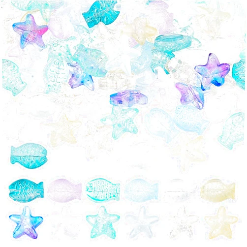 SUNNYCLUE 1 Box 120Pcs Fish Beads Starfish Beads Glass Star Bead Sea Animal Loose Spacer Transparent Colorful Bead Small Double Sided Fish Beads for Jewelry Making Beading Supplies Bracelets DIY Craft