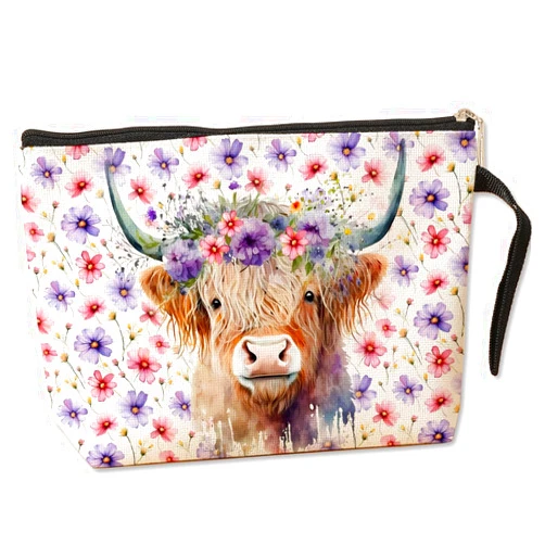 Jztco Western Cosmetic Bag Western Gifts Highland Cow Gifts for Women Cowgirl Country Girl Western Cow Lover Daughter Coworker Cow Stuff Toiletry Bag Graduation Mothers Day Birthday Gifts Floral Makeup Bag