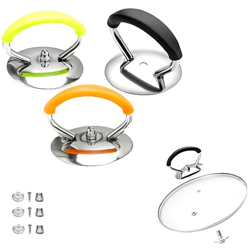 3-Wfinfing 3Pcs Universal Crock Pot Lid Handle, Stainless Steel Heat Resistant Replacement Cookware Pot Lid Handgrip with Screws and Gaskets, Pan Lid Holding Handles Thickened and Enlarged (Garden Fruit)