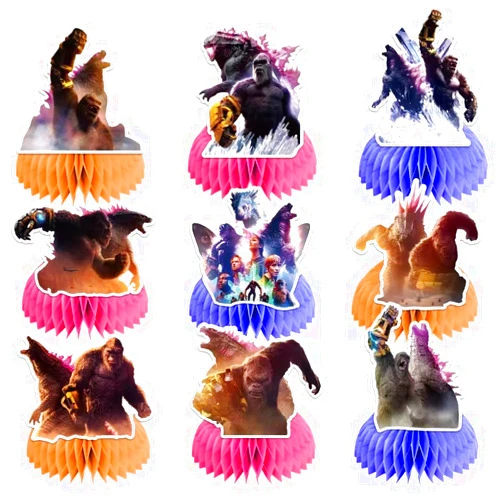 Generic 9 Pcs Monster honeycomb centerpiece, monster birthday party supplies, happy birthday decorations for boys and girls. Party favors. Honeycomb design table decorations.