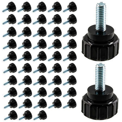 BokWin 50 Pcs Round Knurled Threaded Screws,M4x10mm Black Carbon Steel Thumbscrew for Monitor Computer Machinery