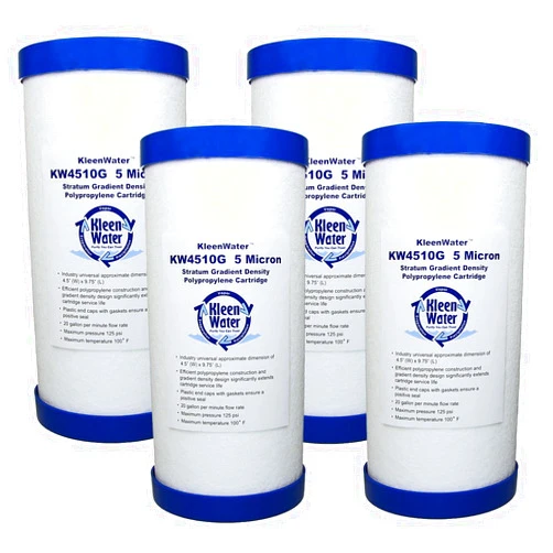 KleenWater KW4510G Meltblown Dirt Rust and Sediment Water Filter Replacement Cartridges, Set of 4